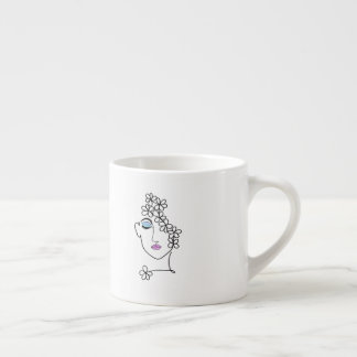 Frau mit Blumen Linienkunst   Espressotasse