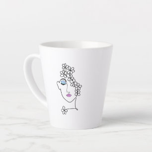 Frau mit Blumen Linienkunst Milchtasse
