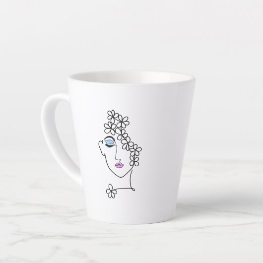 Frau mit Blumen Linienkunst Milchtasse (Linke Ecke)