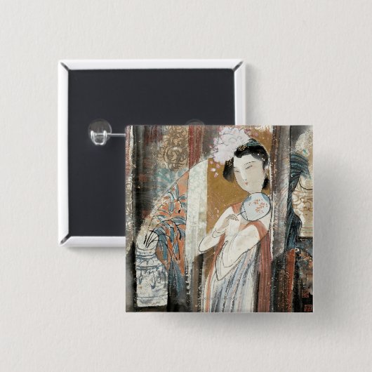 Frau mit Blumenhaarnadel Button (Vorne & Hinten)