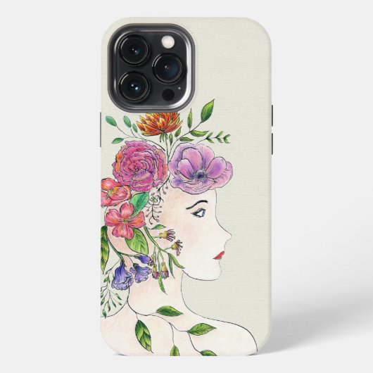 Frau mit Blumenillustration iPhone Hülle (Rückseite)