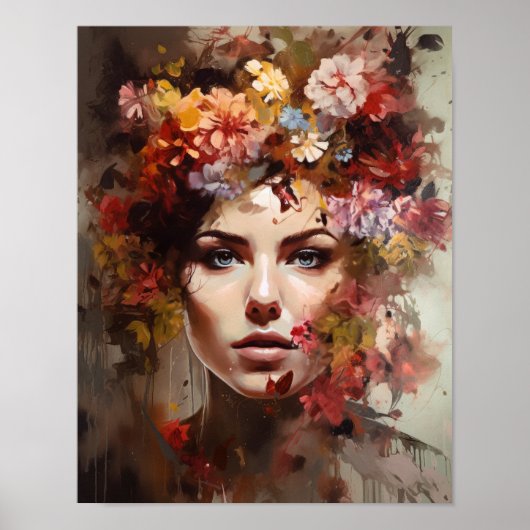Frau mit Blumenkopf Kunstposter Druck Poster (Vorne)