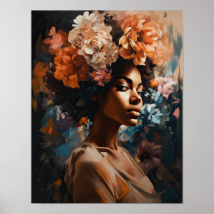 Frau mit Blumenkopf Kunstposter Druck Poster