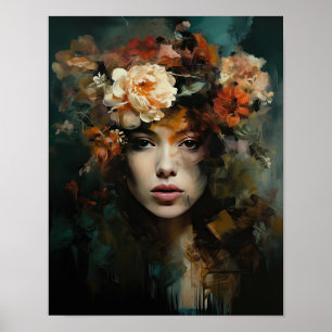 Frau mit Blumenkopf Kunstposter Poster