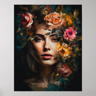 Frau mit Blumenkopf Kunstposter Poster