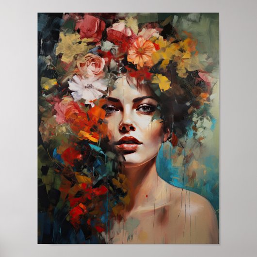 Frau mit Blumenkopf Kunstposter Poster (Vorne)