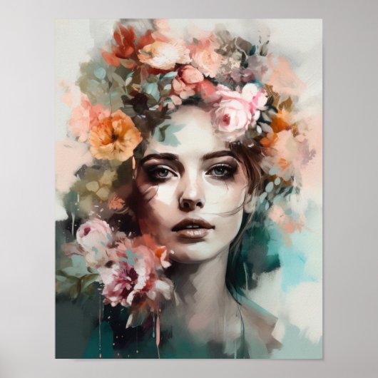 Frau mit Blumenkopf Kunstposter Poster (Vorne)