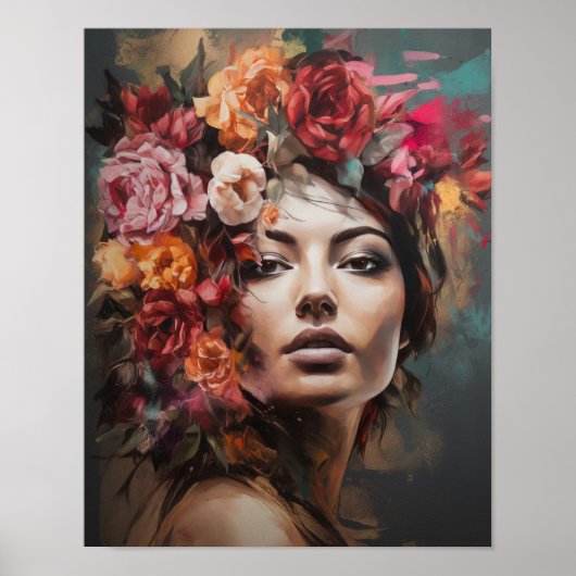 Frau mit Blumenkopf Kunstposter Poster (Vorne)