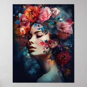Frau mit Blumenkopf Kunstposter Poster