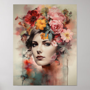 Frau mit Blumenkopf Kunstposter Poster
