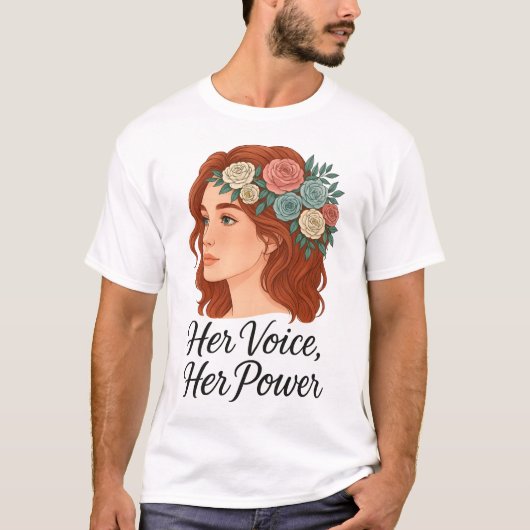 Frau mit Blumenkopfstück, Ermächtigung der Frau T-Shirt (Vorderseite)