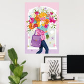 Frau mit Blumenstrauß Farbige Illustration  Poster (Heimbüro)