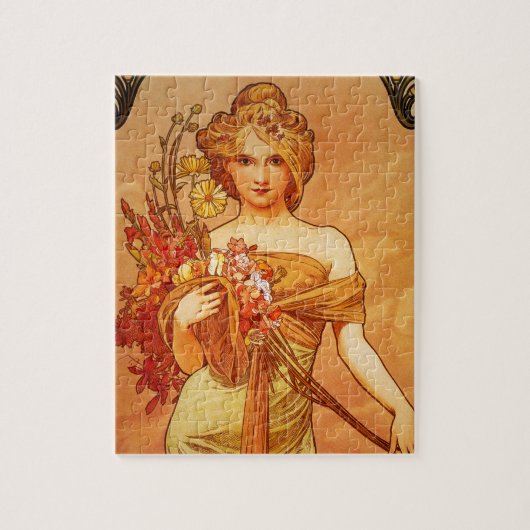 Frau mit Blumenstrauß Puzzle (Vertikal)