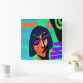 Frau mit Bob Haircut Abstrakt Art Quadratische Wanduhr (Zuhause)