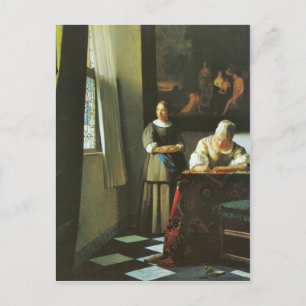 Frau mit Botschafter von Johannes Vermeer Postkarte
