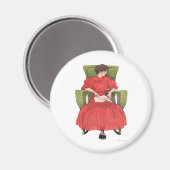 Frau mit Buch, grüner Stuhl Magnet (Vorderseite/Rückseite)
