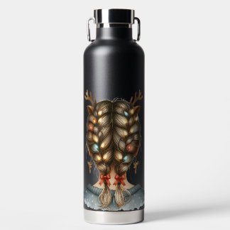 FRAU MIT BUNTEN WEIHNACHTSLICHTERN IM HAAR TRINKFLASCHE