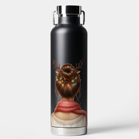 FRAU MIT BUNten WEIHNACHTSLICHTERN IM HAAR Trinkflasche (Vorderseite)