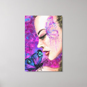 Frau mit Butterfly-Leinwand Leinwanddruck