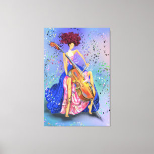 Frau mit Cello Canvas Print - Malerei Leinwanddruck