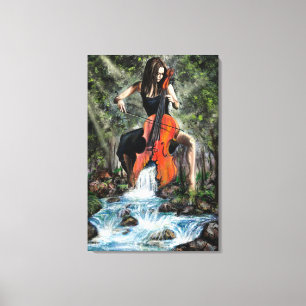 Frau mit Cello in Nature Canvas Print - Malerei Leinwanddruck