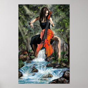 Frau mit Cello in Nature Poster - Malerei