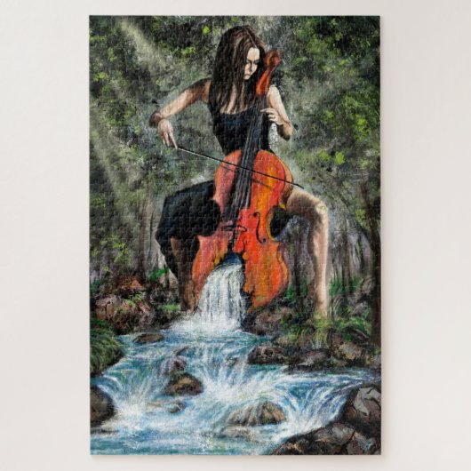Frau mit Cello in Nature Puzzle - Malerei (Vertikal)