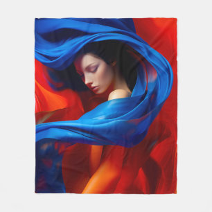 Frau mit Cobalt Blue Veil im Hintergrund Orange Fleecedecke