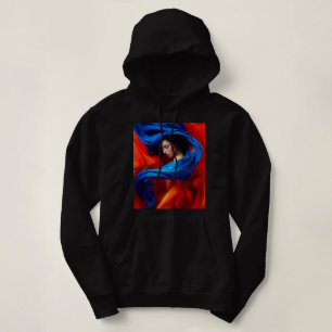 Frau mit Cobalt Blue Veil im Hintergrund Orange Hoodie