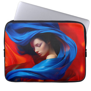 Frau mit Cobalt Blue Veil im Hintergrund Orange Laptopschutzhülle