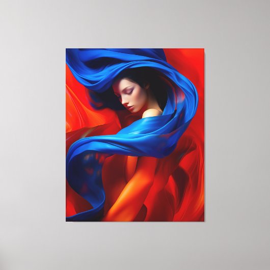 Frau mit Cobalt Blue Veil im Hintergrund Orange Leinwanddruck (Vorderseite)