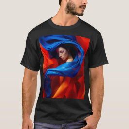 Frau mit Cobalt Blue Veil im Hintergrund Orange T-Shirt