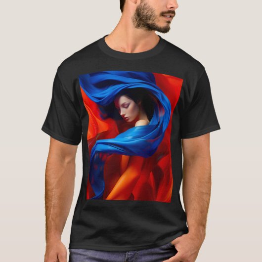 Frau mit Cobalt Blue Veil im Hintergrund Orange T-Shirt (Vorderseite)