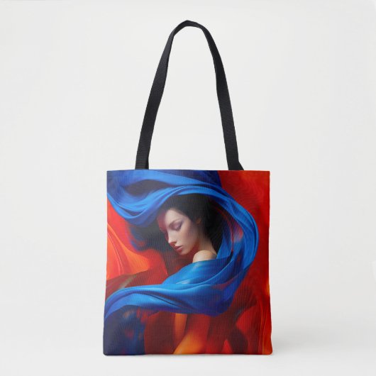 Frau mit Cobalt Blue Veil im Hintergrund Orange Tasche (Vorderseite)