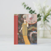 Frau mit cremefarbenen Rose Postkarte (Stehend Vorderseite)