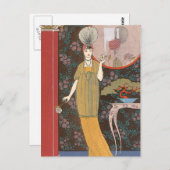 Frau mit cremefarbenen Rose Postkarte (Vorne/Hinten)