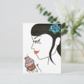 Frau mit Cupcake Postkarte (Stehend Vorderseite)