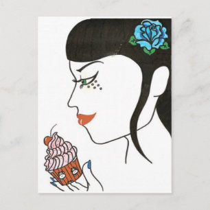 Frau mit Cupcake Postkarte