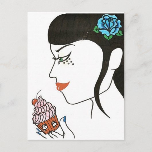 Frau mit Cupcake Postkarte (Vorderseite)