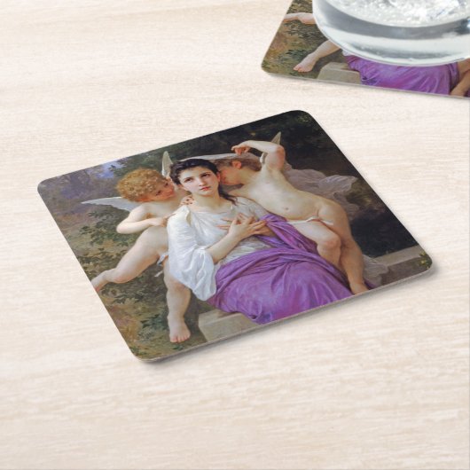 Frau mit Cupid, Bouguereau Rechteckiger Pappuntersetzer (angewinkelt)