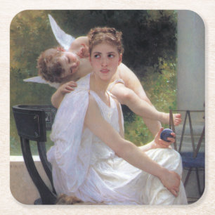 Frau mit Cupid, Bouguereau Rechteckiger Pappuntersetzer