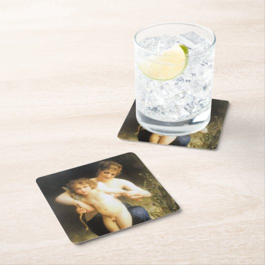 Frau mit Cupid, Bouguereau Rechteckiger Pappuntersetzer (Vor Ort)