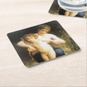 Frau mit Cupid, Bouguereau Rechteckiger Pappuntersetzer (angewinkelt)