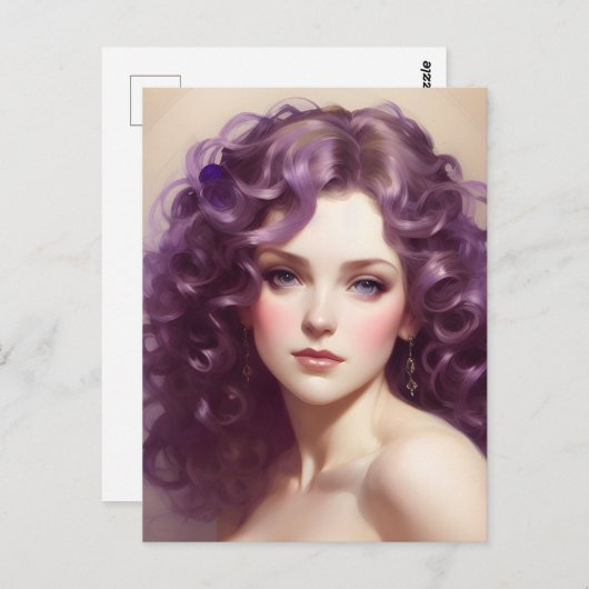 Frau mit Curly Lila Hair Postkarte (Vorne/Hinten)