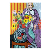 Frau mit Dackel, Kaffee, Wein