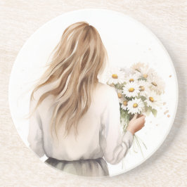 Frau mit Daisy Bouquet Getränkeuntersetzer