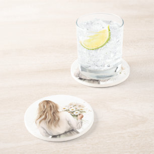 Frau mit Daisy Bouquet Getränkeuntersetzer