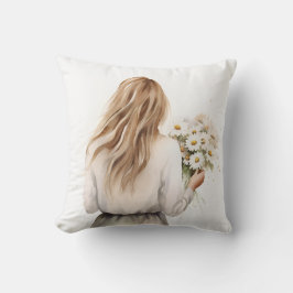 Frau mit Daisy Bouquet Kissen