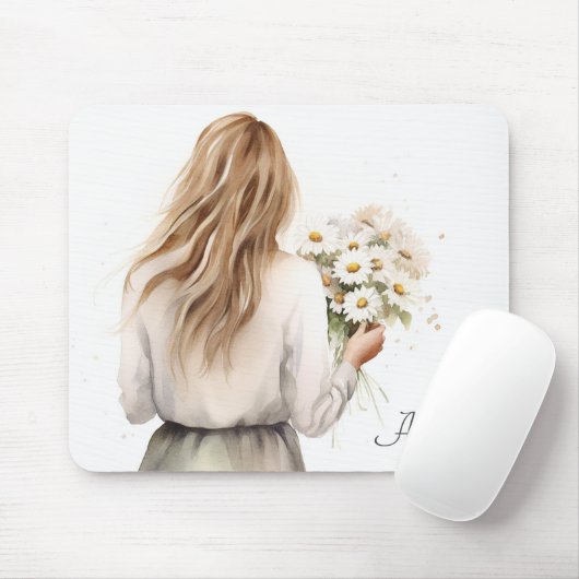 Frau mit Daisy Bouquet Mousepad (Mit Mouse)
