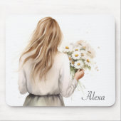 Frau mit Daisy Bouquet Mousepad (Vorne)